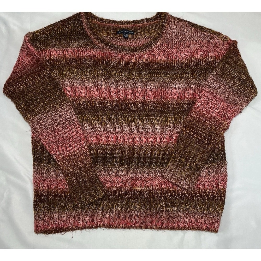 American Eagle Knit Sweater Womens Small Pink Striped Acrylic Y2K